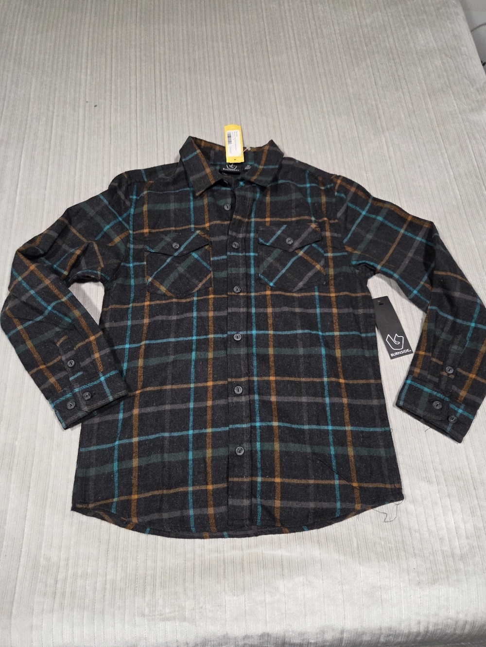 Burnside Plaid Button-Up Shirt - Teal & Brown Stripes 12 Boy